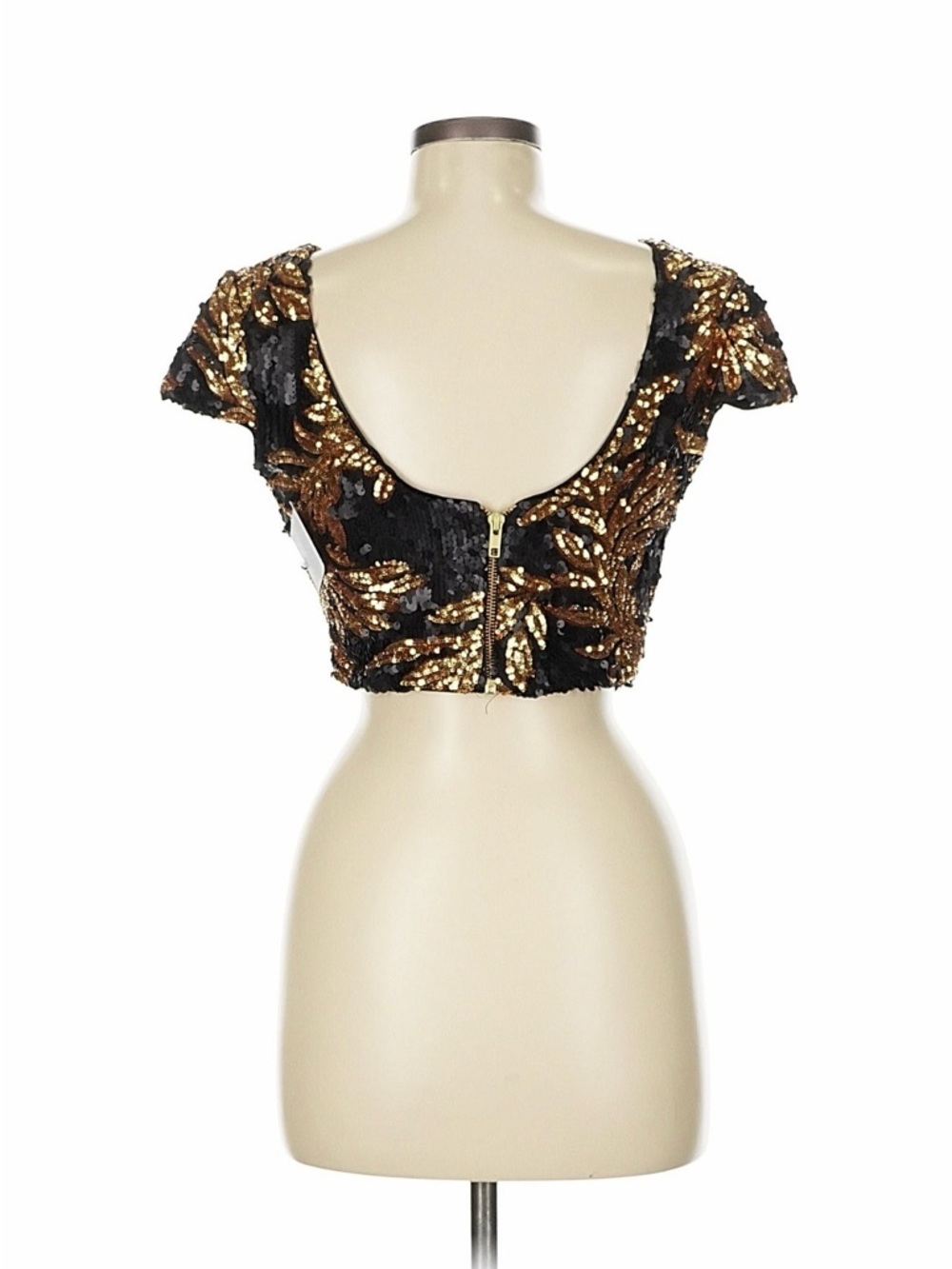 Dress the Population Black & Gold Sequin Floral Crop Top - Picture 2 of 7